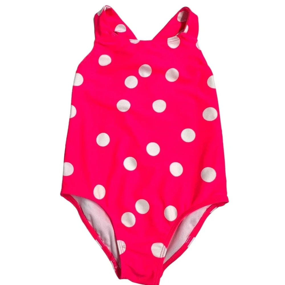 Carter's Girls  2T Pink One Piece Swimsuit‎ White Polka Dots Bow Back
